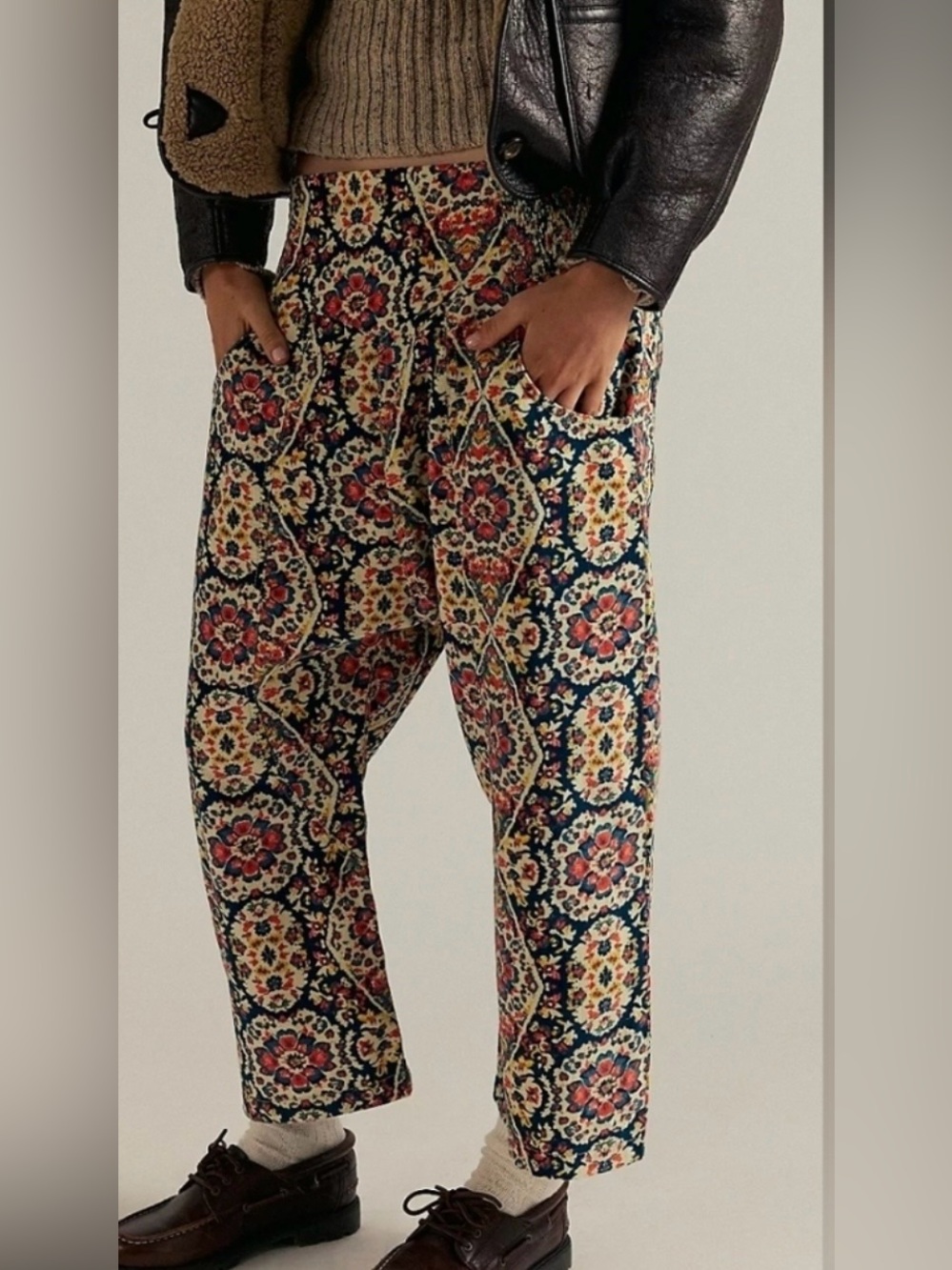 NWOT size Medium Free People Lunan Crop Harem Corduroy printed pants